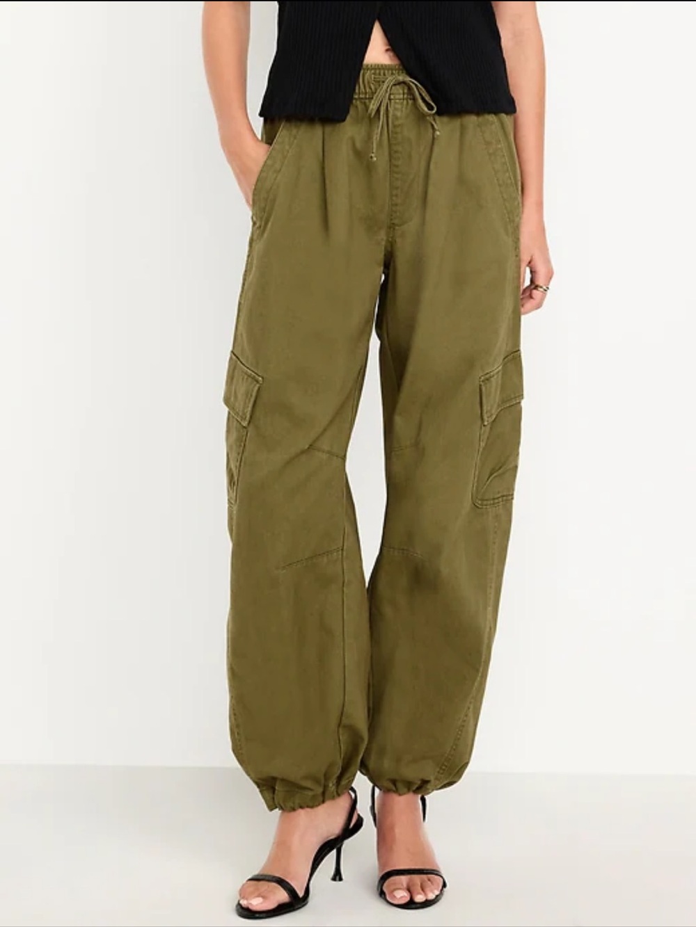 Old Navy Pull-On Barrel Cargo Pants Olive Green Baggy Parachute Small
